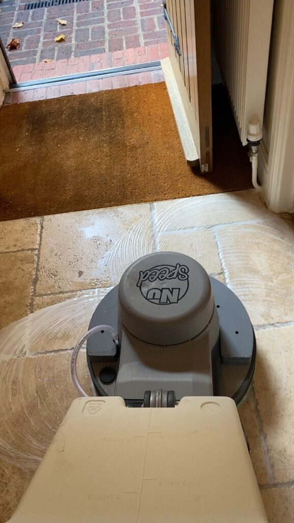 Travertine Kitchen Floor During Cleaning Gidea Park Romford