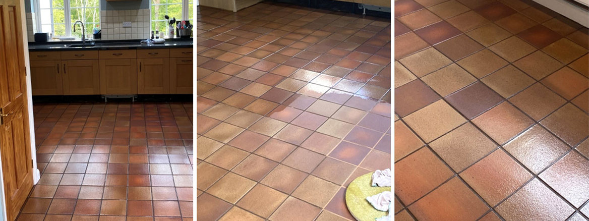 Dull Quarry Tiled Kitchen Floor Cleaned and Sealed in Woodham Walter