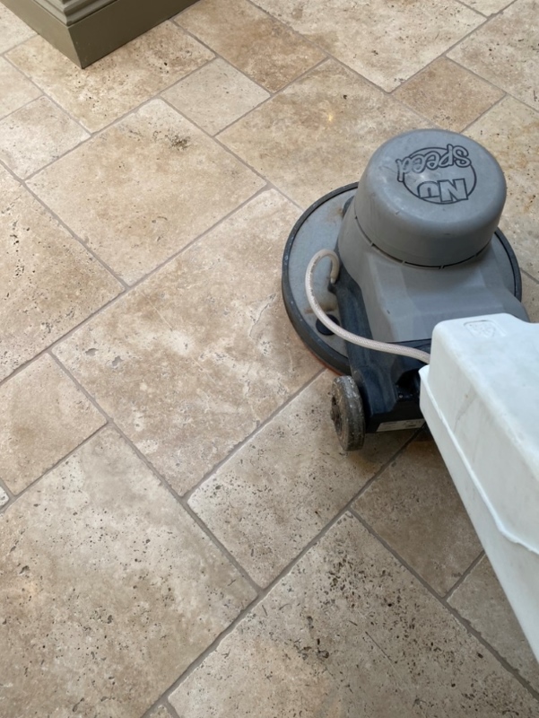 Travertine Kitchen Floor During Cleaning Chelmsford