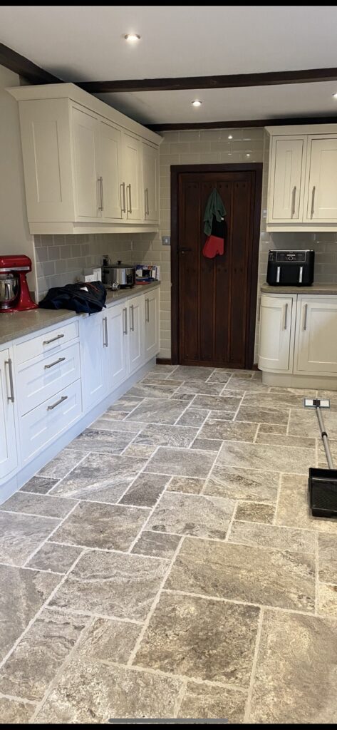 Silver Travertine Floor After Grout Cleaning Shenfield