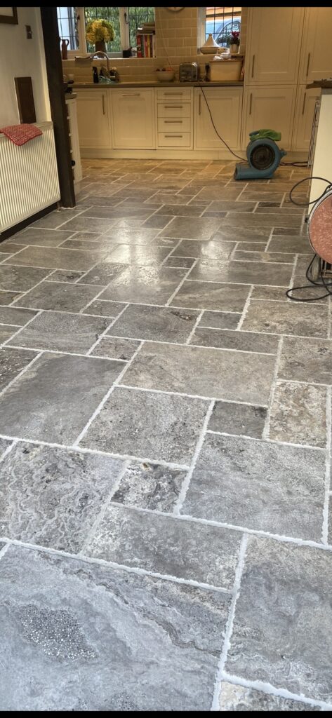 Silver Travertine Floor After Renovation Shenfield